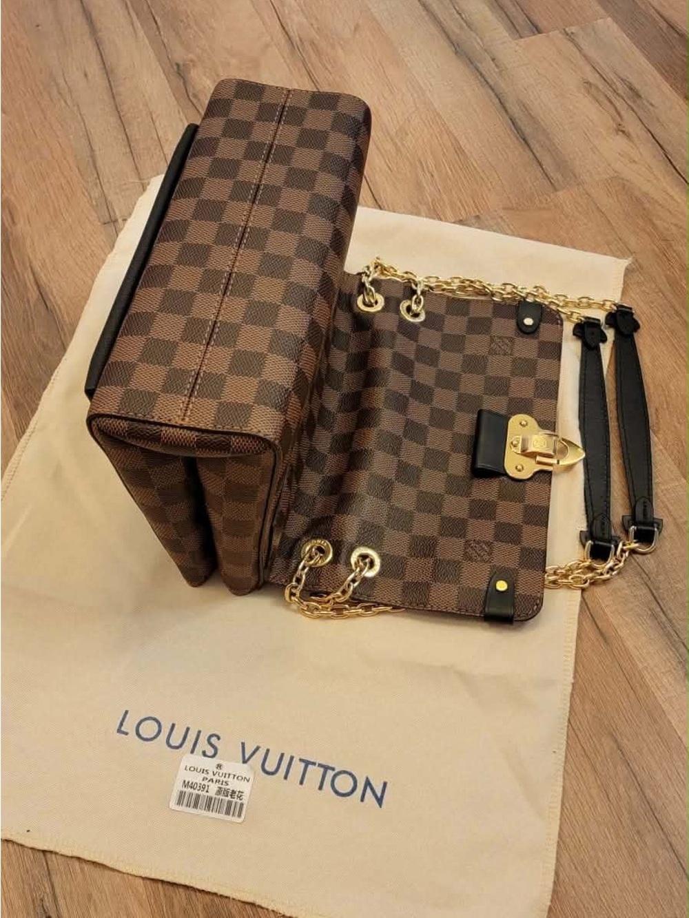 Louis Vuitton Brown Damier Ébène Shoulder Bag with Gold Hardware